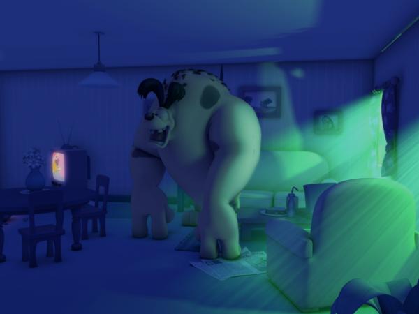 Bild 1 von 2: In dieser Nacht verwandelt eine kosmische Hunde-Strahlung Odie in ein Monster.