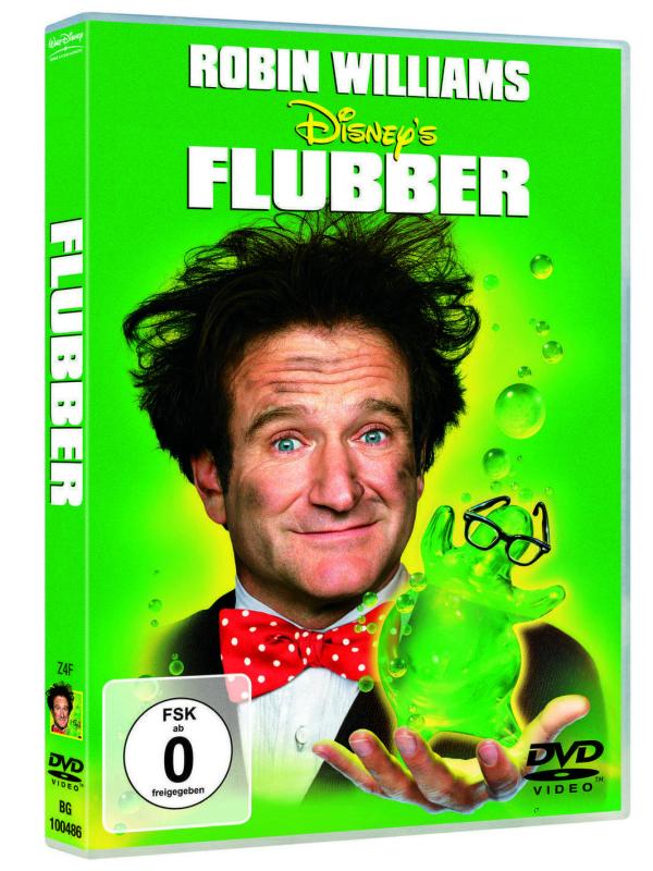 Bild 1 von 2: Das ist ein Gummiklecks - grasgrün, witzig und energiegeladen wie ein Wirbelwind. Und: Flubber kann sogar fliegen, denn sobald er/sie/es an etwas dranklebt, gibt es kein Halten mehr. Entdeckt wird Flubber vom zerstreuten Professor Phillip Brainard (Robin Williams), der gemeinsam mit seiner liebesbedürftigen Roboterassistentin Weebo auf der Suche nach einer neuen Formel für Energie ist. Und so verbummelt er bereits zum dritten Mal die Hochzeit mit seiner geliebten Sara (Marcia Gay Harden). Doch es gibt noch mehr Ärger, denn Brainards hinterlistiger Rivale Wilson Croft (Christopher McDonald) und der fiese Unternehmer Hoenicker versuchen, das grüne Energiebündel Flubber in ihren Besitz zu bringen â?¦