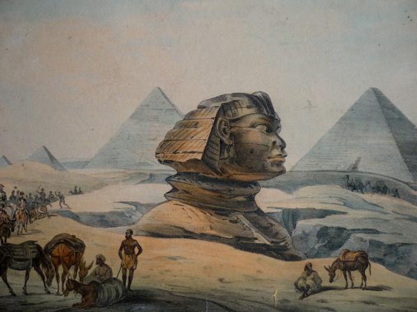 Bild 1 von 11: Pyramiden von Gizeh, zu denen auch Herzog Maximilian in Bayern reiste, Lithographie von Heinrich von Mayr, 1838.