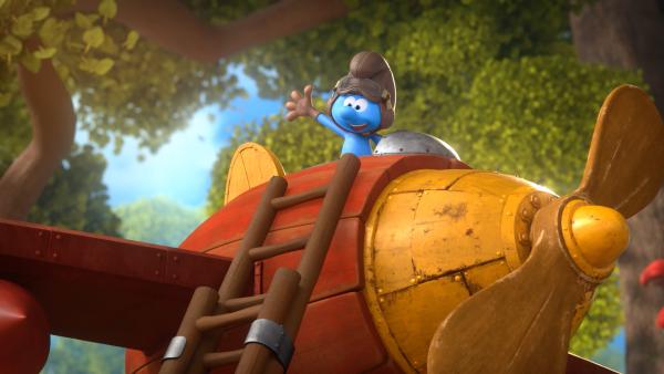 Bild 1 von 6: In Handys Flugzeug bricht Clumsy zu seinem ersten Flug auf.
© KiKA/Peyo Productions, Dupuis Édition & Audiovisuell 2020 - Honorarfreie Verwendung gemäß AGB im redaktionellen Zusammenhang mit genannter Sendung bei Nennung \