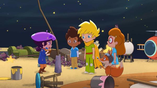 Bild 1 von 2: Die Sternenmalerin (links) erzählt dem kleinen Prinzen und seinen Freunden von einem Monster.