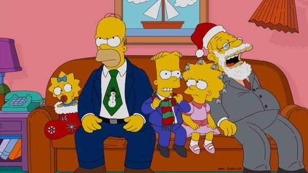 Bild 1 von 3: Ein ganz besonderes Weihnachtsfest: (v.l.n.r.) Maggie, Homer, Bart, Lisa und Grandpa ...