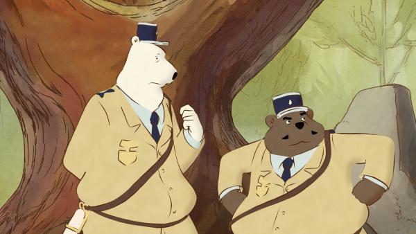 Bild 1 von 2: Die beiden Polizisten Jean-Loup (li.) und Jean-Mich (re.) sind ratlos. Was macht man mit einem sprechenden Baum?