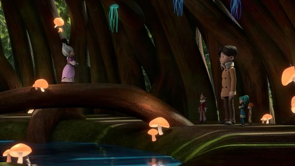 Bild 1 von 3: Klincus (3. von rechts) erbittet im Beisein von Tipsar (4. von rechts), Glyn (2. von rechts) und Yuki (rechts) ein Treffen zwischen Königin Geminia (links) und dem Herzog von Umghard.