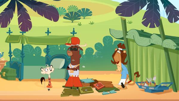 Bild 1 von 7: Sherlock Yack und Hermione bezweifeln, dass der Löwe der Täter war.