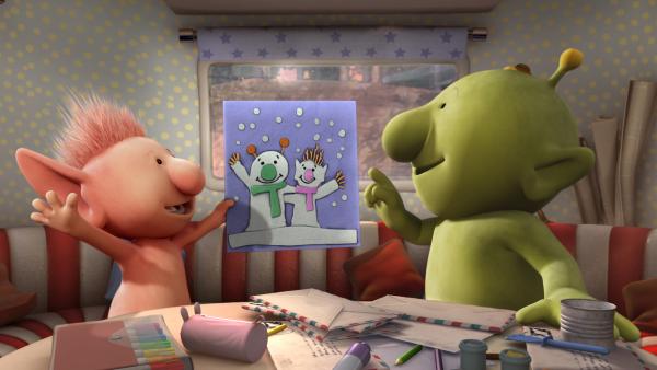 Bild 1 von 13: Oopsy und Pootle schreiben Weihnachtskarten an ihre Freunde.