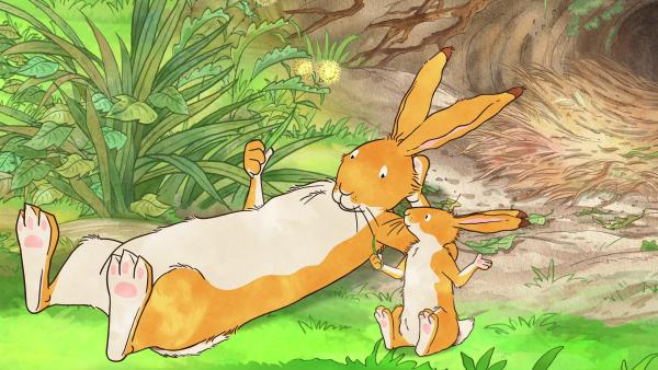 Bild 1 von 7: Der kleine braune Hase hat unendlich viele Fragen an den großen braunen Hasen.© KiKA/SLR Productions Australia Pty.Ltd./Scrawl Studios Pte Ltd./hr/ARD - Honorarfreie Verwendung gemäß AGB im redaktionellen Zusammenhang mit genannter Sendung bei Nennung \