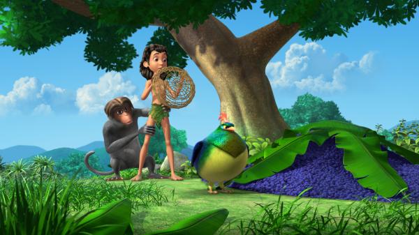 Bild 1 von 6: Nun ist klar, wo all die Beeren sind. Rangu, der kräftige Vogel (re.), hat sie gesammelt, denn er erwartet Besuch. Die Kraniche wollen auf seinem Hügel Stopp machen. Mascha (li.), die Äffin, ist schon ganz verrückt auf die Beeren.