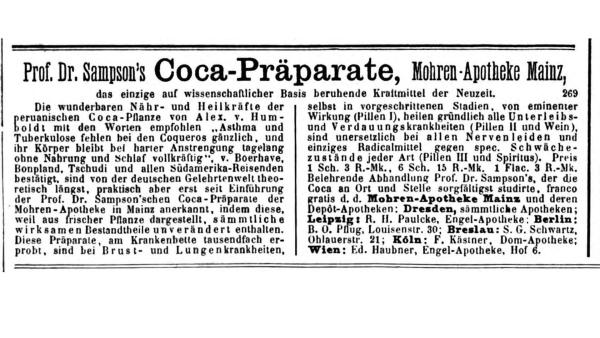Bild 1 von 18: Im Bild: Historisches Inserat für Coca-Pra¨parate (Kokain).