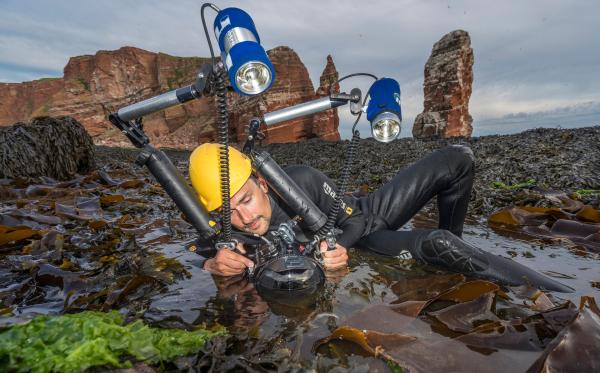 Bild 1 von 11: Der Meeresbiologe Uli Kunz filmt die einzigartige Tier- und Pflanzenwelt im Helgoländer Felswatt.