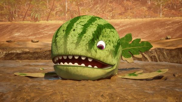 Bild 1 von 3: Der Melonensuchus ist verzweifelt - nicht mal eine Pfütze ist von seinem See übrig geblieben.© ZDF/Cheeky Little Media - Honorarfreie Verwendung gemäß AGB im redaktionellen Zusammenhang mit genannter Sendung bei Nennung \