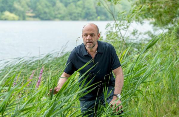 Bild 1 von 1: Im Bild: Dr. Henning Strahl (Christoph Tomanek) schleicht vorsichtig durch hohes Schilfgras.
