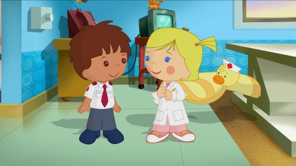 Bild 1 von 6: Finn, Zoé und QuackQuack sind diesmal in einer Tierarztpraxis gelandet.