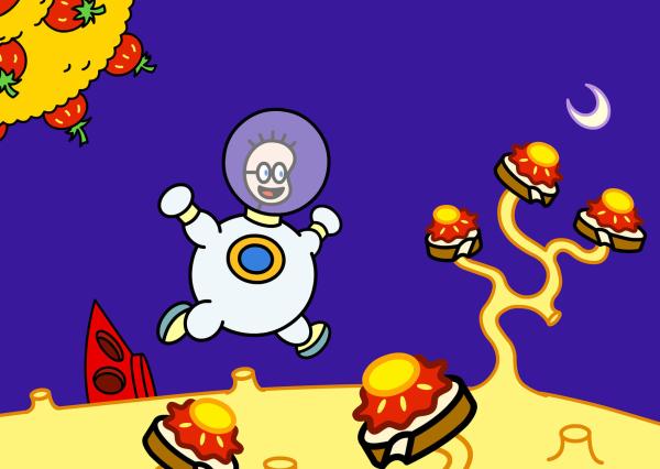 Bild 1 von 2: TOM denkt an ein leckeres Marmeladenbrot mit Honig. Leider gibt es keine Erdbeeren. Doch die Maus hat eine Idee. Sie will sich ihre Erdbeeren vom Erdbeerplaneten holen.