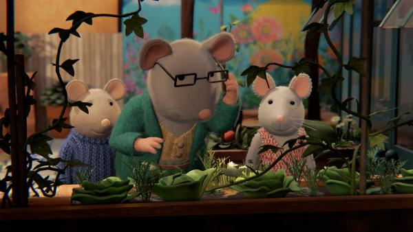 Bild 1 von 3: Sams Vater (M.) sucht zusammen mit Sam (l.) und Julia (r.) eine Pflanze, die ein ähnliches Aroma hat wie die Pandan-Pflanze.
