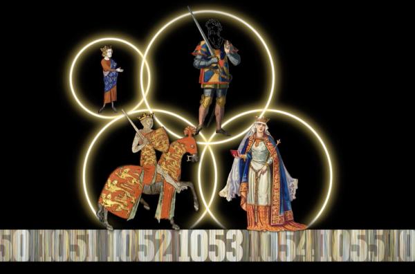 Bild 1 von 2: 1053 heiratet Wilhelm I. (unten li.) Mathilde (unten re.), die Tochter von Balduin V. von Flandern (oben re.). Mit dieser Allianz gewinnt er einen einflussreichen Verbündeten ? Balduin ist Vormund des französischen Königs Philipp I. (oben li.).