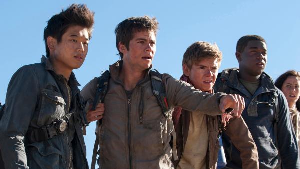 Bild 1 von 6: Minho (Ki Hong Lee, li.), Thomas (Dylan O'Brien), Thomas Brodie-Sangster), Frypan (Dexter Darden) und Teresa (Kaya Scodelario)