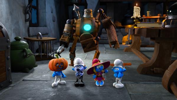 Bild 1 von 6: Schlaubi, Schlumpfine und Beauty merken nicht, dass sich ihnen das Ungetüm von hinten nähert.
© KiKA/Peyo Productions, Dupuis Édition & Audiovisuell 2020 - Honorarfreie Verwendung gemäß AGB im redaktionellen Zusammenhang mit genannter Sendung bei Nennung \