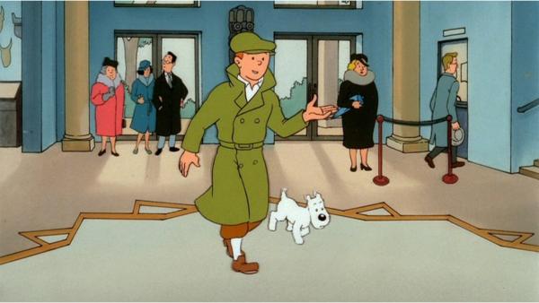 Bild 1 von 1: Tim und Struppi ermitteln in einem Museum für Völkerkunde wegen eines Diebstahls.