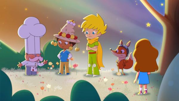 Bild 1 von 2: Der kleine Prinz und seine Freunde erfahren vom Koch etwas über traditionelle Gemeinsamkeiten.© WDR/2024 Method Animation - Honorarfreie Verwendung gemäß AGB im engen inhaltlichen redaktionellen Zusammenhang mit genannter Sendung bei Nennung \