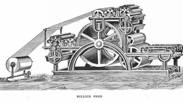 Bild 1 von 6: Die von William Bullock erfundene Rotationsdruckmaschine soll das Verlagswesen revolutionieren.