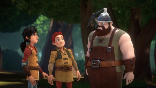 Bild 1 von 1: Leo, Lollo und Forscher Vanoccio grübeln darüber, warum jemand zwei Seiten des berühmten Buches der \