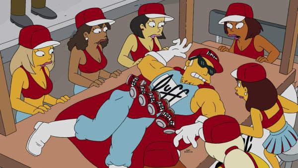 Bild 1 von 33: Springfield ohne ihren Bier-Superhelden? Duffman (M.) scheint, erstmal außer Gefecht gesetzt zu sein ...