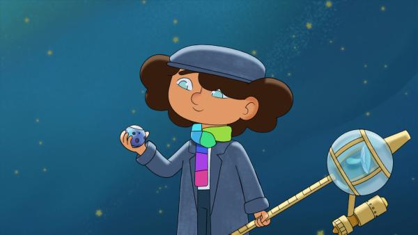 Bild 1 von 2: Der Laternenanzünder zeigt seinen Mondstein.© WDR/2024 Method Animation - Honorarfreie Verwendung gemäß AGB im engen inhaltlichen redaktionellen Zusammenhang mit genannter Sendung bei Nennung \