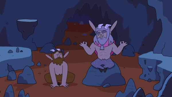 Bild 1 von 2: Im Mojo-Massiv  lebt der legendäre silberne Faun (rechts). Nur mit seiner Hilfe kann Hufius (links) sein Mojo zurückerlangen.