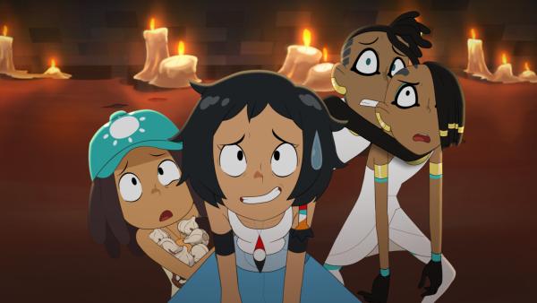 Bild 1 von 2: Ist das ein Geist? Mouse und Corto von Team Tiki sowie Adam und Hanna von Team Mirages (v.l.n.r.) machen eine fürchterliche Entdeckung.