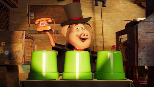 Bild 1 von 1: Schwein Clive ist begeisterter Magier und zeigt der Troop einen seiner Tricks.