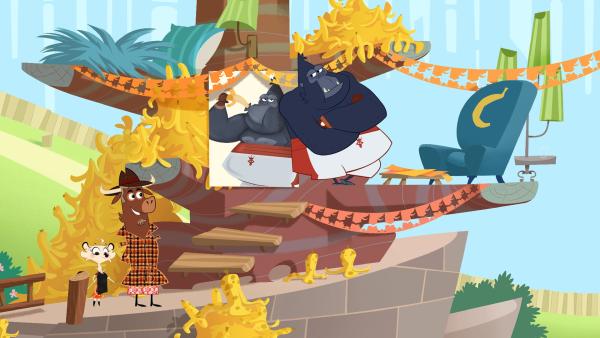 Bild 1 von 7: Sherlock Yack und Hermione verhören den Gorilla.