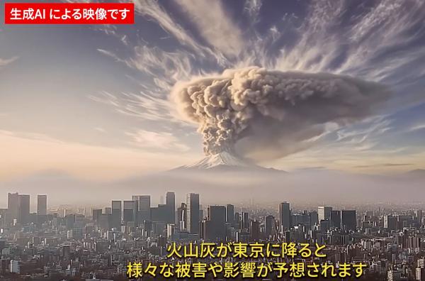 Bild 1 von 1: Mit einem im August 2025 veröffentlichten Präventionsvideo will die Metropolregion Tokio die Bevölkerung auf einen möglichen Ausbruch des Fuji-Vulkans vorbereiten.