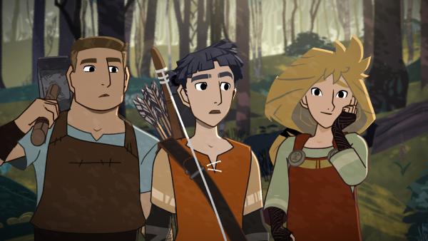Bild 1 von 1: Turstin (l.), Hugo (M.) und Alice (r.) glauben dem Kleinen Golès, dass sein Freund Wace der König der Kobolde ist.
