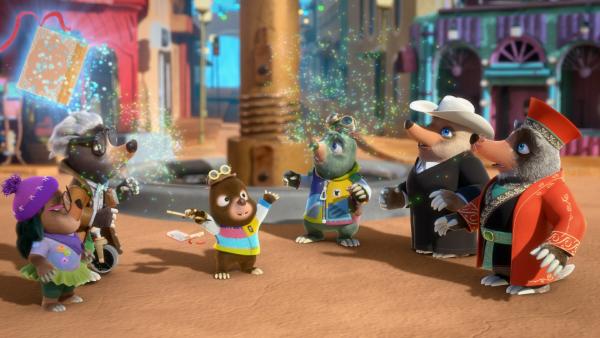 Bild 1 von 3: Der kleine Maulwurfjunge Streusel will genau wie sein großes Vorbild Moley sein. Dazu hat er sogar das magische Buch Mauli nachgebaut und sich ein paar Zaubertricks ausgedacht.© ZDF/Two Daughters Entertainment Ltd 2022/ZDF Enterprises - Honorarfreie Verwendung gemäß AGB im engen inhaltlichen redaktionellen Zusammenhang mit genannter Sendung bei Nennung \