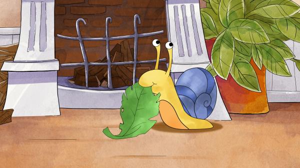 Bild 1 von 6: Schnecki frisst glückselig ein Salatblatt.