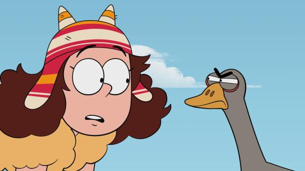 Bild 1 von 4: Gigi hat ein angespanntes Verhältnis zu Wildgänsen.© KiKA/2024 Daily Madness Limited/Miam! Animation/Thuristar/VRT-Ketnet - Honorarfreie Verwendung gemäß AGB im redaktionellen Zusammenhang mit genannter Sendung bei Nennung \