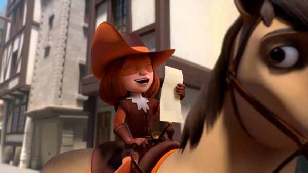 Bild 1 von 3: D'Artagnan lacht herzhaft über die Karikatur von Hauptmann Rochefort.