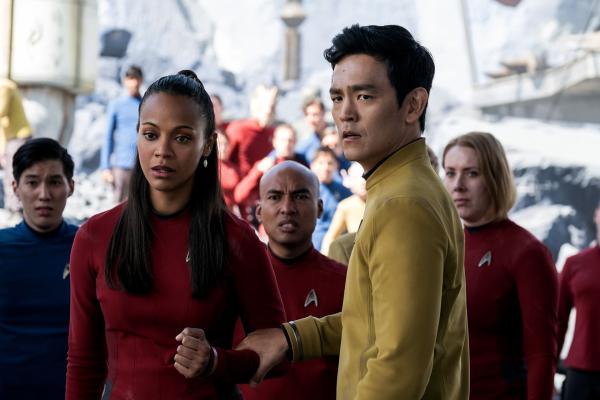 Bild 1 von 20: Left to right: Zoe Saldana plays Uhura and John Cho plays Sulu in Star Trek Beyond from Paramount Pictures, Skydance, Bad Robot, Sneaky Shark and Perfect Storm Entertainment