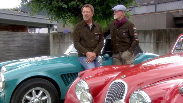 Bild 1 von 6: Im Bild: Günter Holleis und Markus Meindl im Austin Healey 3000 MK II, Baujahr 1961