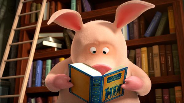 Bild 1 von 4: Das Schwein liest \