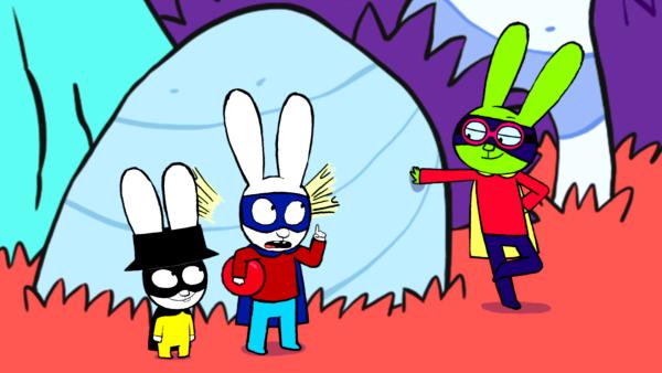 Bild 1 von 3: Superhase (M.) und Captain (l.) kommt das plötzliche Erscheinen des neuen Superhelden \