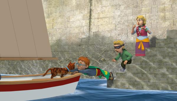 Bild 1 von 9: Norman Man und Atomic Boy haben ihren ersten Einsatz. Sie müssen Tiger vom Boot retten.