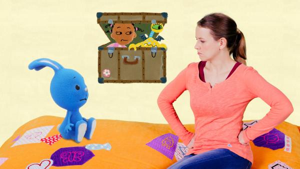 Bild 1 von 1: Anni und Kikaninchen lernen Hawa und ihr Eifersuchtsmonster kennen.
© KiKA/Studio.TV.Film GmbH - Honorarfreie Verwendung gemäß AGB im redaktionellen Zusammenhang mit genannter Sendung bei Nennung \