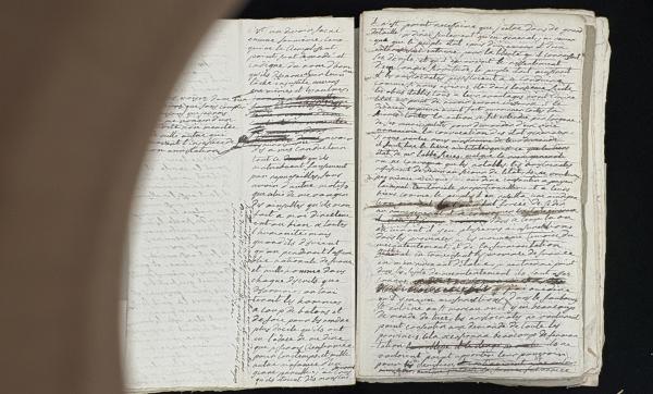 Bild 1 von 11: Im Bild: Während ihrer Haftzeit in Kufstein in Tirol schreibt Théroigne de Méricourt ihre Lebensgeschichte auf. Die rund 50-seitige Handschrift befindet sich heute im Haus-, Hof- und Staatsarchiv in Wien.