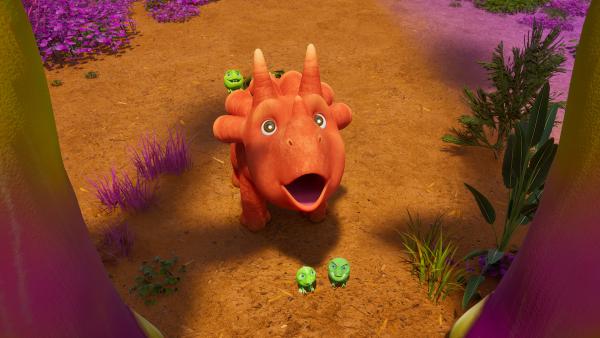 Bild 1 von 6: Beim Anblick des riesigen Spargelsaurolofus verschlägt es Ginger die Sprache.