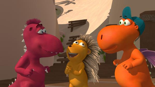 Bild 1 von 6: Oskar, Matilda und Kokosnuss halten Babysitten für ein Kinderspiel.