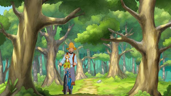 Bild 1 von 4: Wenn Pettersson und Findus mit dem Fahrrad unterwegs sind, sitzt der kleine Kater am liebsten vorne auf der Lenkstange.