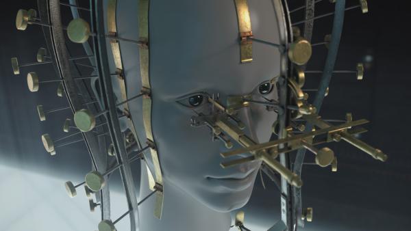 Bild 1 von 2: Das Metallgerät passt auf einen Frauenkopf und nimmt Mikro-Messungen vor, die den Schönheitsgrad bestimmen sollen.