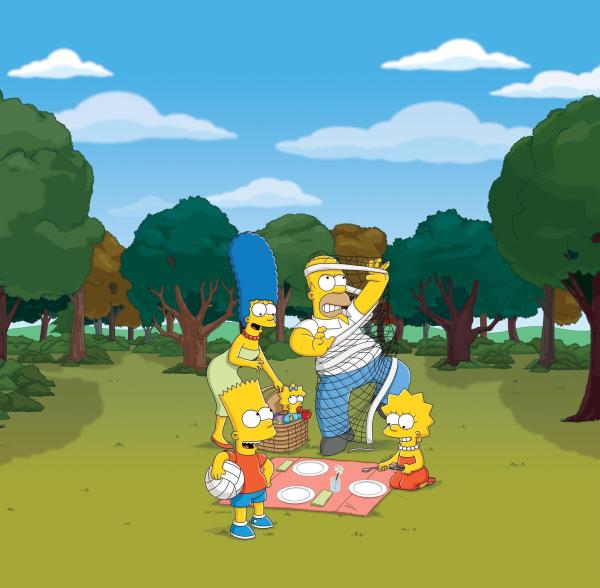 Bild 1 von 33: (28. Staffel) - Eine ungewöhnliche Familie: Maggie (2.v.l.), Marge (l.), Homer (2.v.r.), Bart (vorne) und Lisa Simpson (r.) ...